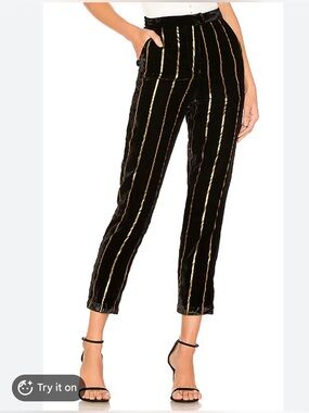 L'Academie Revolve The Fallon Velvet Metallic Gold Stripe Pants Trousers – XS